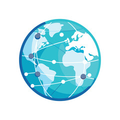 Global network connections represented on a digital earth globe