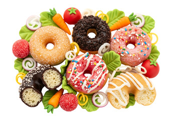 Obraz premium Delicious donuts with vegetable decorations isolated on transparent background