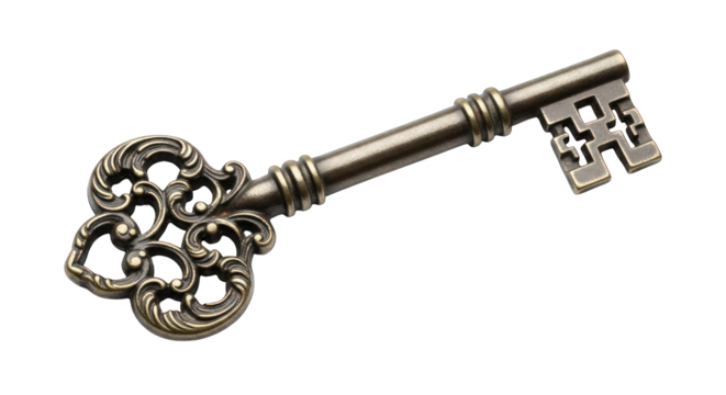 Antique ornate key isolated on transparent background - Powered by Adobe