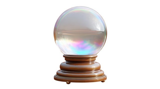 Crystal ball on wooden stand on transparent background - Powered by Adobe