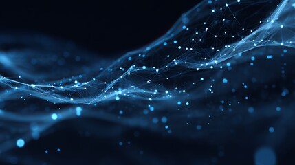 Dynamic digital network with glowing nodes and connections creating a futuristic abstract technological landscape