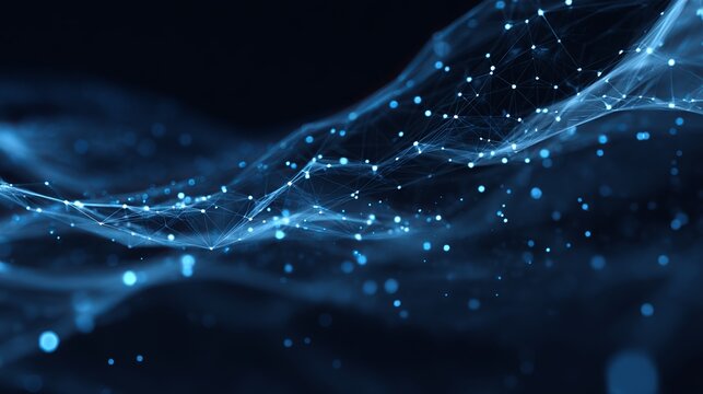 Dynamic digital network with glowing nodes and connections creating a futuristic abstract technological landscape