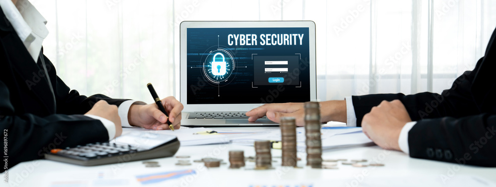 Aufkleber cyber security system on computer screen protect private information brisk from hacker and cyber att
