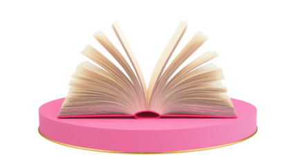 Open Book on Pink Stand isolated on a Transparent or white Background