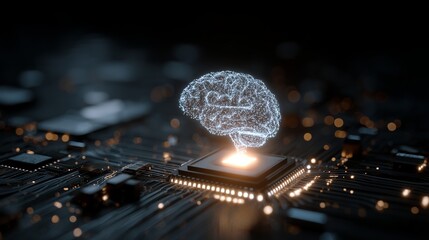 Stunning digital brain emerges from glowing CPU, symbolizing advanced AI and futuristic technology powering innovation and modern intelligence.