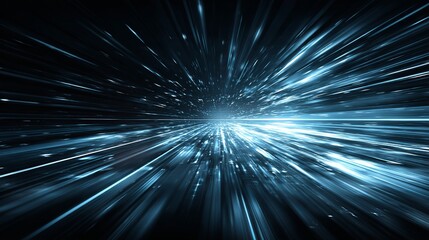 Dynamic blue light streaks propel viewer through a futuristic, abstract digital tunnel, evoking speed, innovation, and endless possibilities.