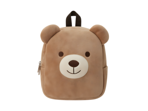Cute brown teddy bear backpack isolated on transparent background