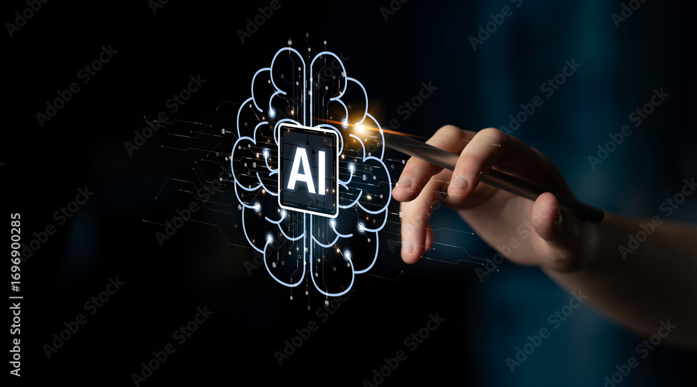 Poster ai assistant brain processor with llm technology, big data, machine learning, generative ai for busi