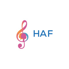 HAF “Creative music academy logo with silhouette heads and notes” HAF Later Logo, “Modern music therapy logo with faces and note symbol”
