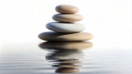 Obraz premium Stacked smooth stones balanced on rippling water surface.