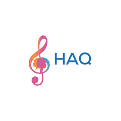 HAQ “Creative music academy logo with silhouette heads and notes” HAQ Later Logo, “Modern music therapy logo with faces and note symbol”
