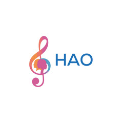Fototapeta premium HAO “Creative music academy logo with silhouette heads and notes” HAO Later Logo, “Modern music therapy logo with faces and note symbol” 