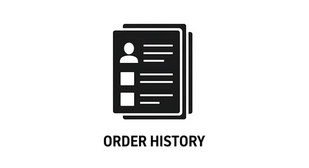 Black and white icon of documents with profile and text representing order history information ai generated