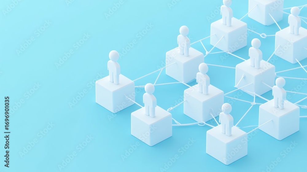 Poster abstract 3d rendering of a social network on a light blue background