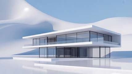 Fototapeta premium Sleek Modern Architecture Minimalist Design with Glass Facade and White Exterior Under Clear Blue Sky Contemporary Home