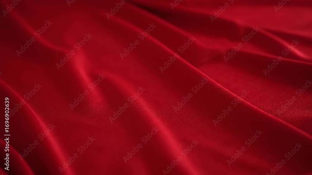 Poster elegant red fabric drape - close-up view of rich red fabric with soft sheen and elegant flowing fold