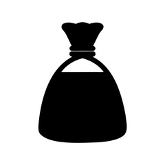 Black silhouette of a tied sack, bag, or pouch on white background