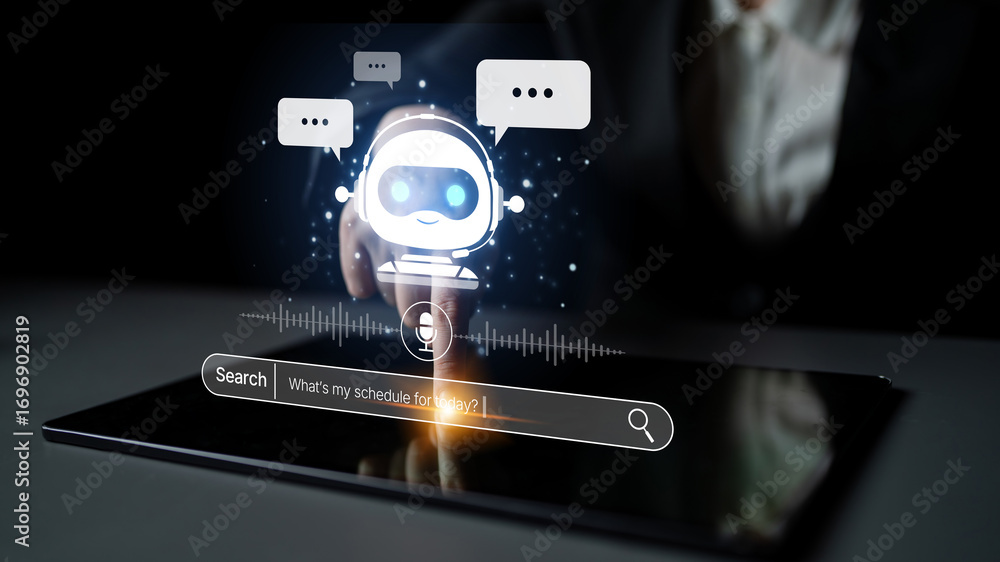 Aufkleber ai assistant with voice chat interface, combining smart chatbot, voice command, and ai-powered contr