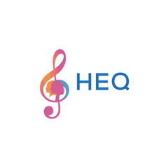 HEQ  “Colorful music logo with human faces and treble clef design” HEQ  Later Logo, “Creative music academy logo with silhouette heads and notes” 
