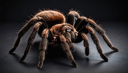 Detailed close-up portrait of a tarantula with fine hair and distinct legs