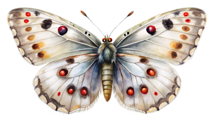 Watercolor illustration of apollo butterfly isolated on transparent background
