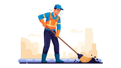 Street Cleaner: A diligent sanitation worker sweeps a public street with a broom, removing debris and contributing to a cleaner environment.