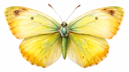 Watercolor illustration of a yellow butterfly isolated on transparent background
