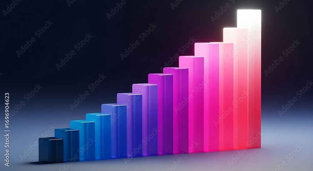 Poster 3d bar graph showing upward trend with gradient color