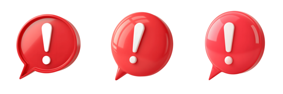 Red exclamation point speech bubbles isolated on transparent background - Powered by Adobe