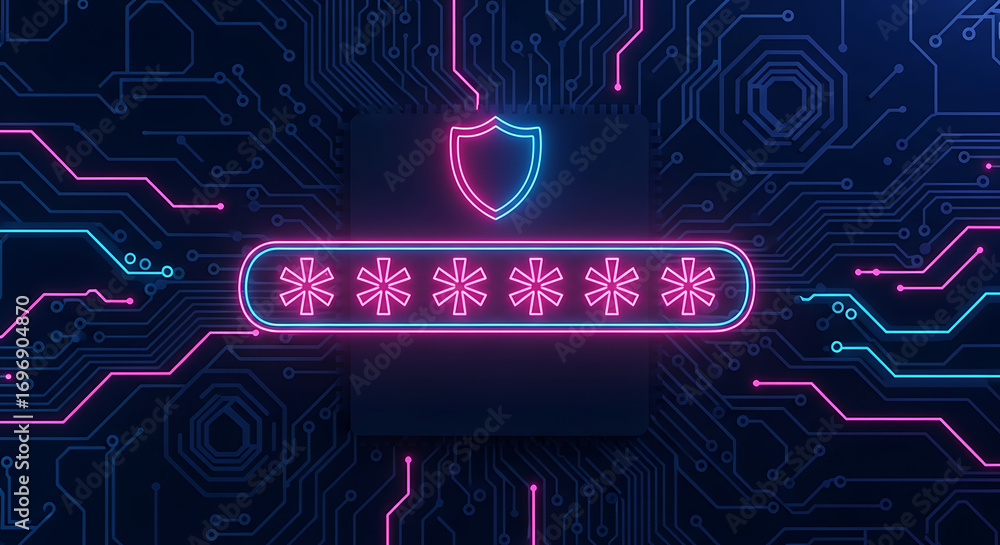 Fototapete cybersecurity password protection glowing neon design illustrating secure data encryption privacy an