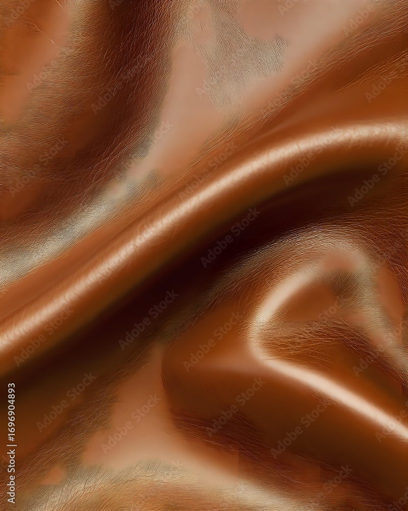 Poster smooth brown leather texture with soft folds and creases creating elegant waves and curves, suitable