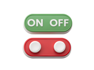 Green on off switch and red slider isolated on transparent background