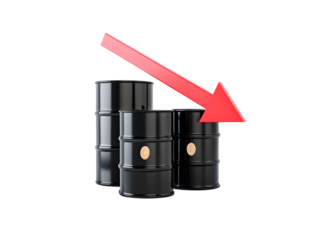 Falling oil prices with red arrow isolated on transparent background