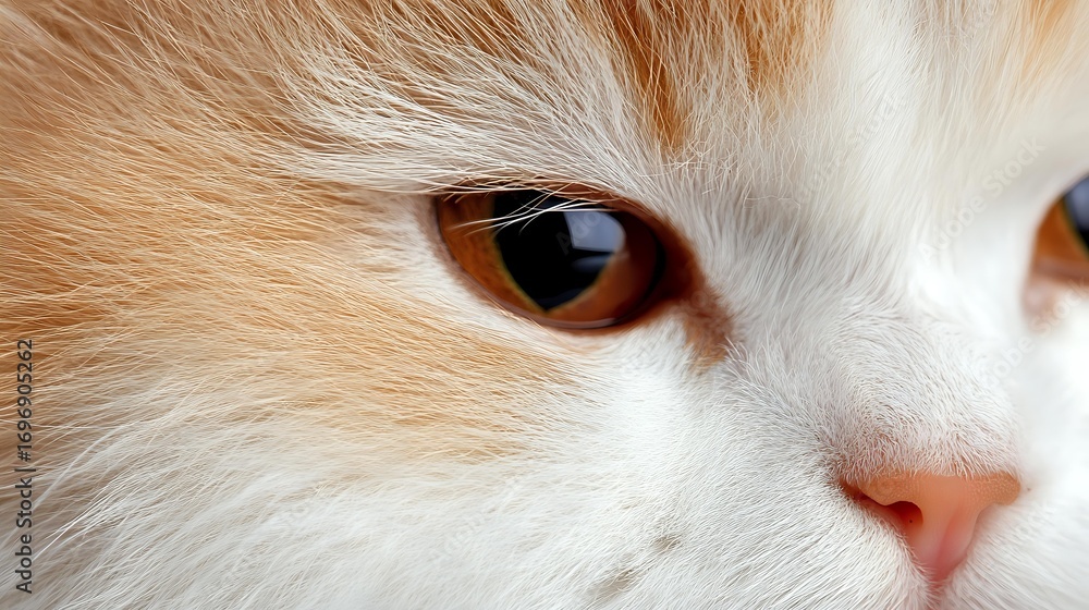 Aufkleber close up macro shot of ginger and white cat eye and partial face showing soft fur texture and amber 