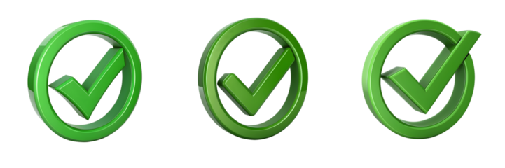 Three green check marks isolated on transparent background appear