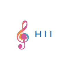 Fototapeta premium HII “Colorful music logo with human faces and treble clef design” HII Later Logo, “Creative music academy logo with silhouette heads and notes” 