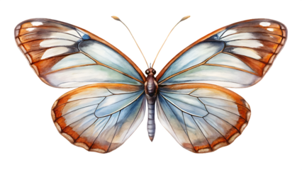 Watercolor butterfly isolated on transparent background with brown and blue wings