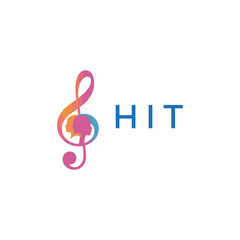 Naklejka premium HIT “Colorful music logo with human faces and treble clef design” HIT Later Logo, “Creative music academy logo with silhouette heads and notes” 