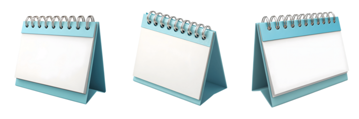 Three blank calendars isolated on transparent background
