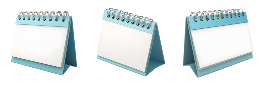 Three blank calendars isolated on transparent background
