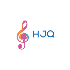 HJQ “Colorful music logo with human faces and treble clef design” HJQ Later Logo, “Creative music academy logo with silhouette heads and notes” 
