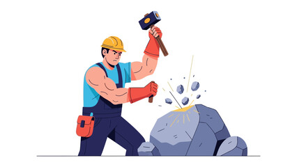 Craftsman with Hammer: An illustration of a craftsman in action, meticulously shaping and breaking a large stone using a hammer and chisel. A symbol of skill, dedication, and transformation