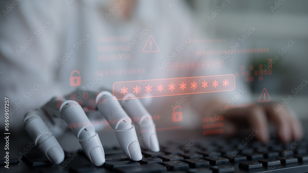 Poster ai-generated password warning alert showing critical cybersecurity threat, password vulnerability, s