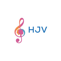 HJV “Colorful music logo with human faces and treble clef design” HJV Later Logo, “Creative music academy logo with silhouette heads and notes” 
