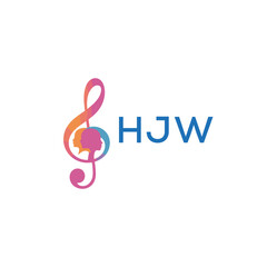 Naklejka premium HJW “Colorful music logo with human faces and treble clef design” HJW Later Logo, “Creative music academy logo with silhouette heads and notes” 
