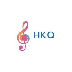 HKQ “Colorful music logo with human faces and treble clef design” HKQ Later Logo, “Creative music academy logo with silhouette heads and notes” 
