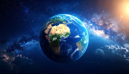 Obraz premium Detailed Earth illustration surrounded by cosmic stardust and nebulous clouds