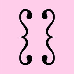 Hand drawn decorative curly braces pair icon. Curvy double brackets, punctuation symbol isolated on white background. Brackets symbol. Quote vector sign. Curved curled typography mark. Vector