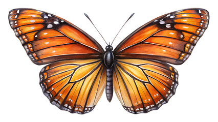 Fototapeta premium Watercolor illustration of a monarch butterfly isolated on transparent background