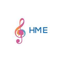 Fototapeta premium HME “Colorful music logo with human faces and treble clef design” HME Later Logo, “Creative music academy logo with silhouette heads and notes” 